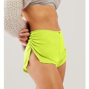 Cute Micro Pajamas Shorts Low Rise Side Slit Ruched Shorts Green
